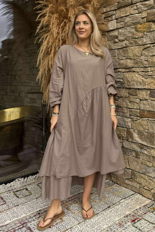 Made in Italy Purdy Pure Cotton Smock Dress Mocha 